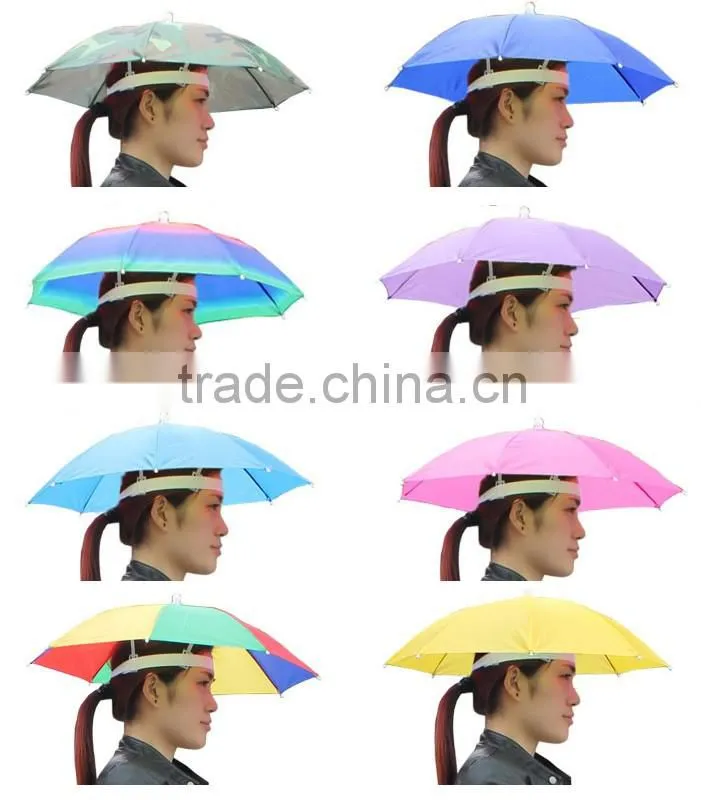 China Manufacturer 13 Inch Promotional Hat Umbrella, Head Umbrella, Hand free Umbrella