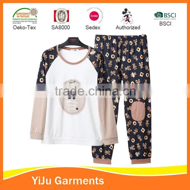 Lady long seelve fashion basic cotton pajama sleepwear homewear