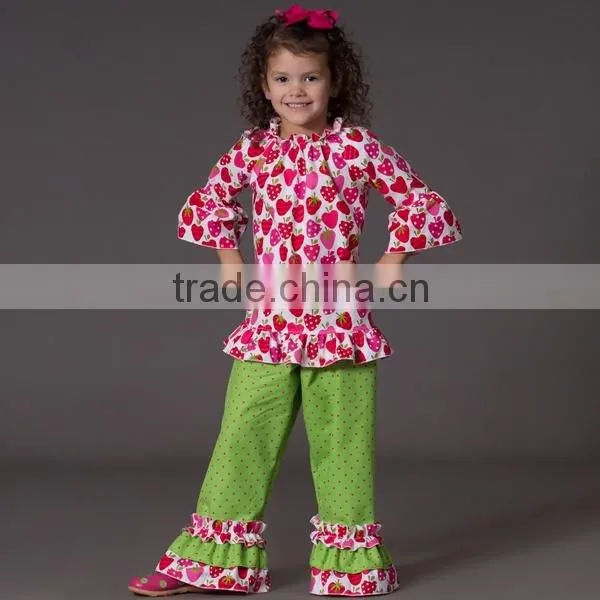 2015 hot sale newest style OEM service factory price kids polka-dot shirts with pants boutique set