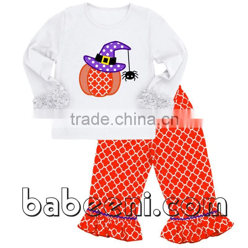 Nice pumpkin applique knit set for girl