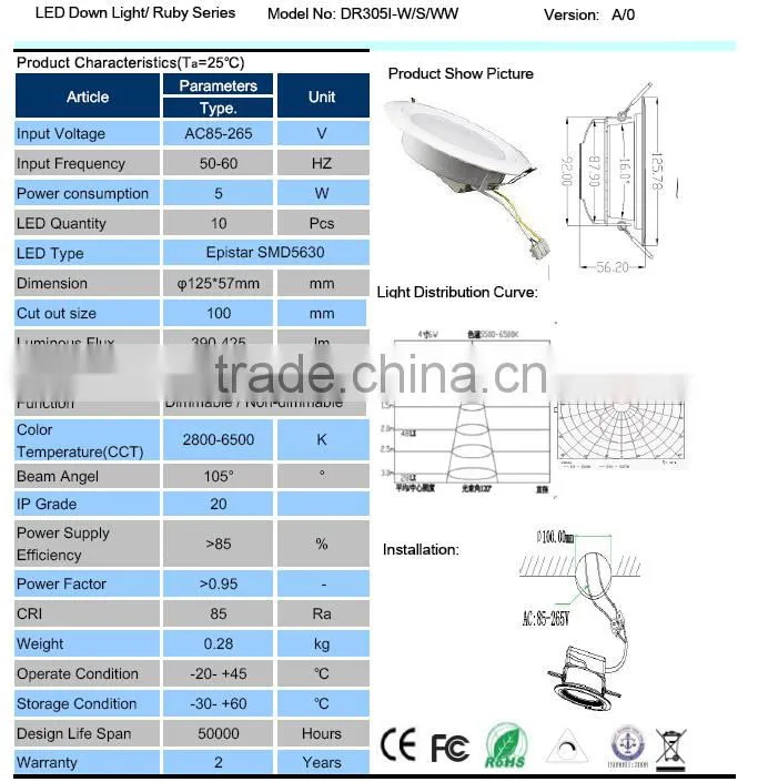 5w led downlight