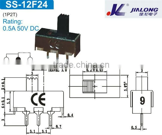 1P2T miniature slide switch SS-12F24
