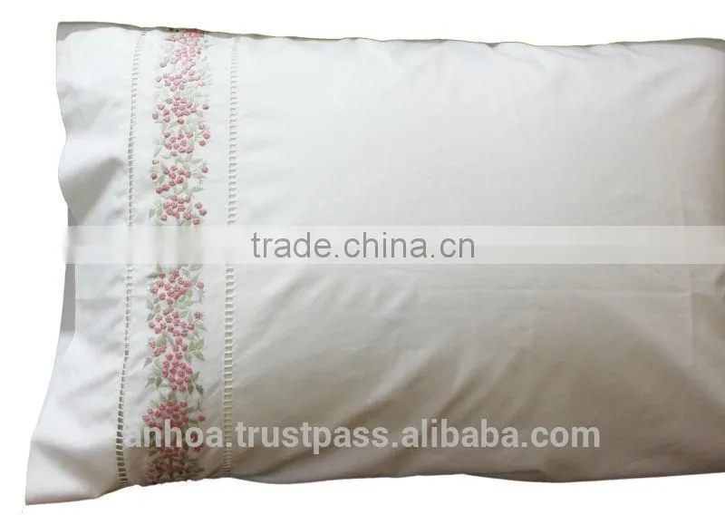 100% cotton hand embroidery flower pattern pillow cases