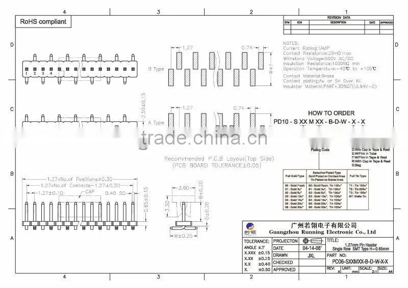 1.27mm SMT Type Single Row Pin Header Connector