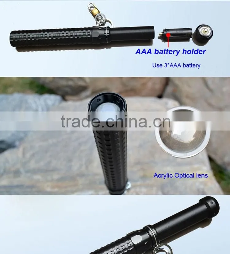 Outddor Aluminum Rechargeable Self defense LED Baton Flashlight