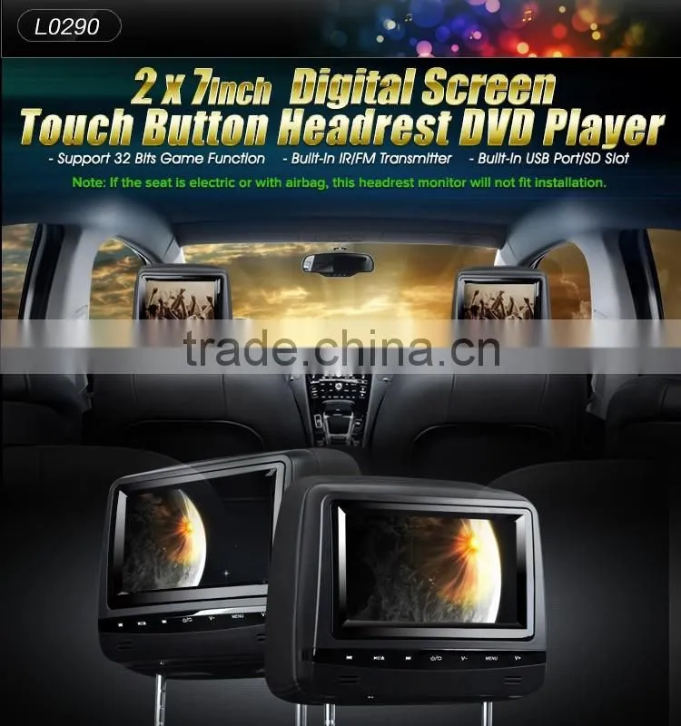 EONON L0290 7" HD Car Headrest Monitor with Built in DVD (Black Color)