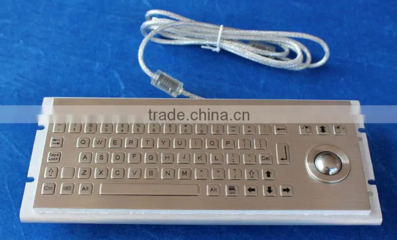 MIni industrial 0.45mm short stroke ip65 usb metal keyboard with trackball