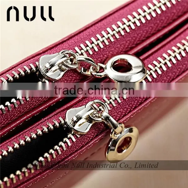 Professional supplier double zipper cheap leather purse for lady