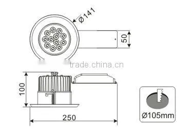 12W Aluminium Ceiling light LED with 12pcs Cree MX-6 Chips