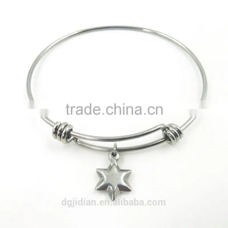 wholesale stainless steel expandable wire bangle with charm