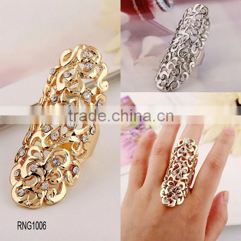 2016 Fshion hollow double cross diamond gold and silver unique friendship rings