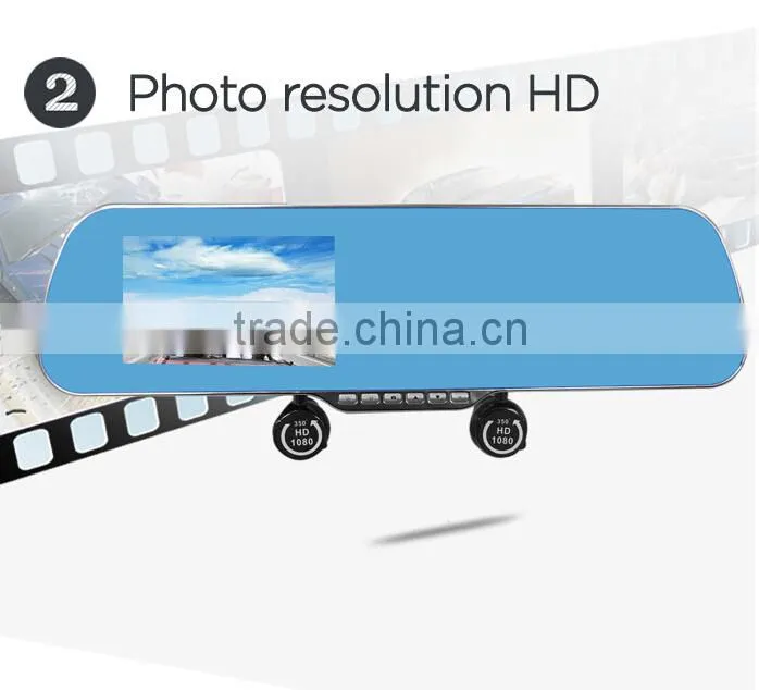 Bluetooth dual camera mirror car dash cam