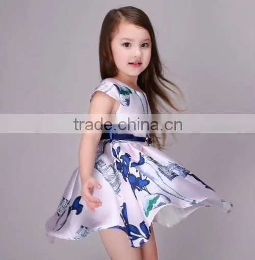 2016 wholesale price kids short dress for party flower printed best dress for farewell party
