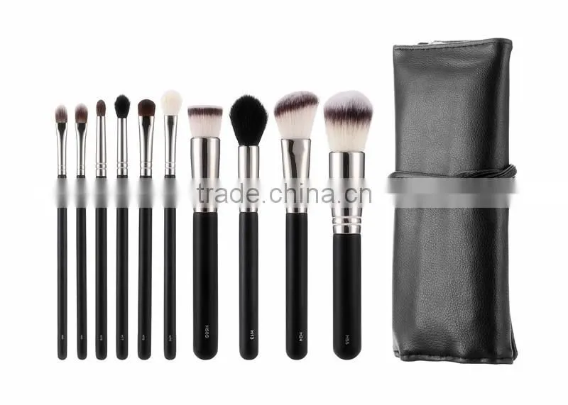 Top Grade Copper Ferrule 10pcs Private Label Makeup Brush black, High Quality Private Label Makeup Brush black