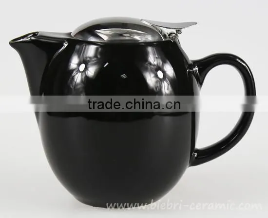 Antique Mini Color Glazed Decals Logos Printable Stoneware Teapot With Stainless Steel Lids And Infuser