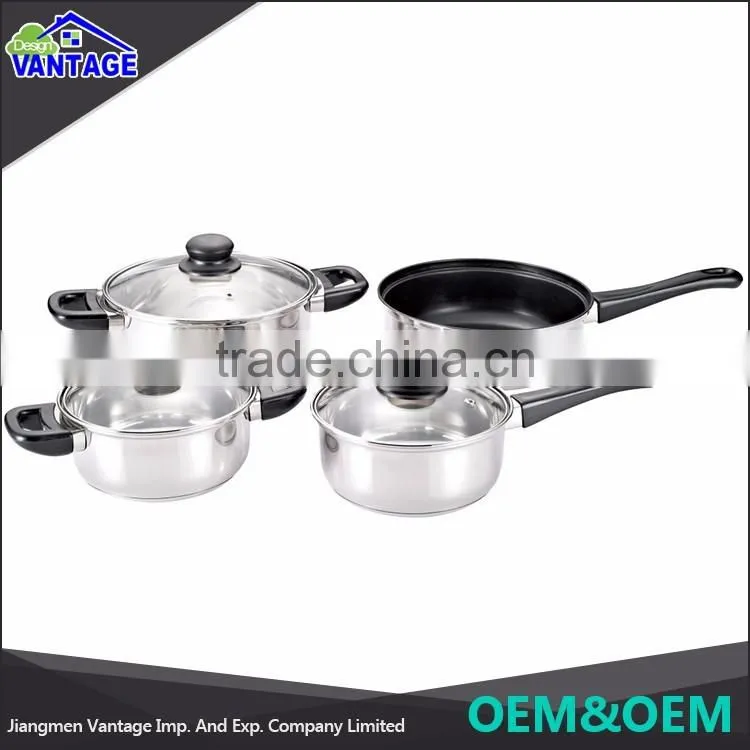 Eco-friendly 7pcs stainless steel cookware with glass lid