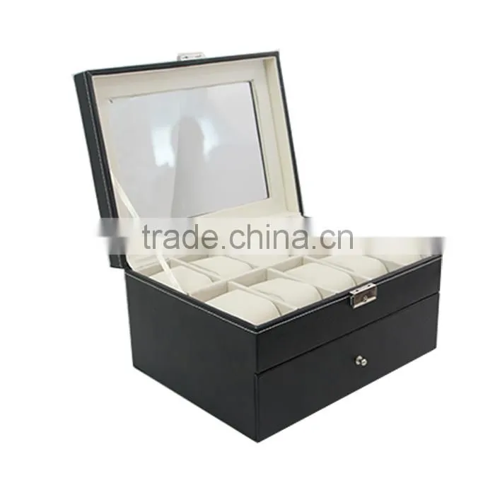 Store More Watch Box Large 20 Mens Black Leather Display Glass Top Jewelry Case Organizer