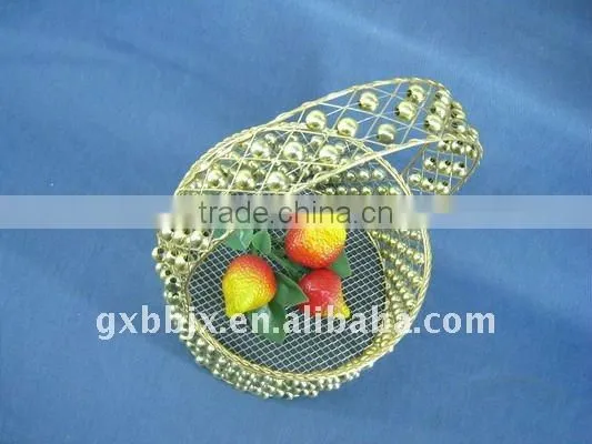 Round gold wire decorative with pearl bussiness gifts basket