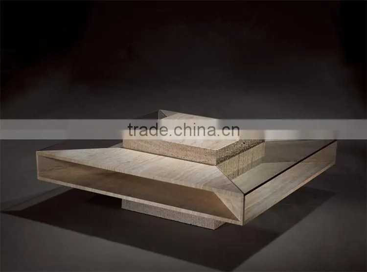 Low Travertine Stone base Wit Glass Coffee Table