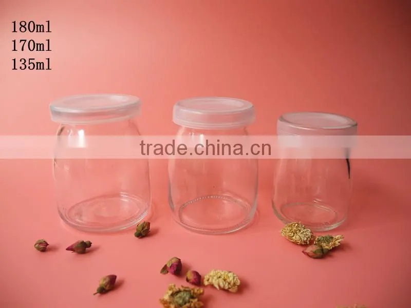 top grade cute glass pudding jar with white plastic lid