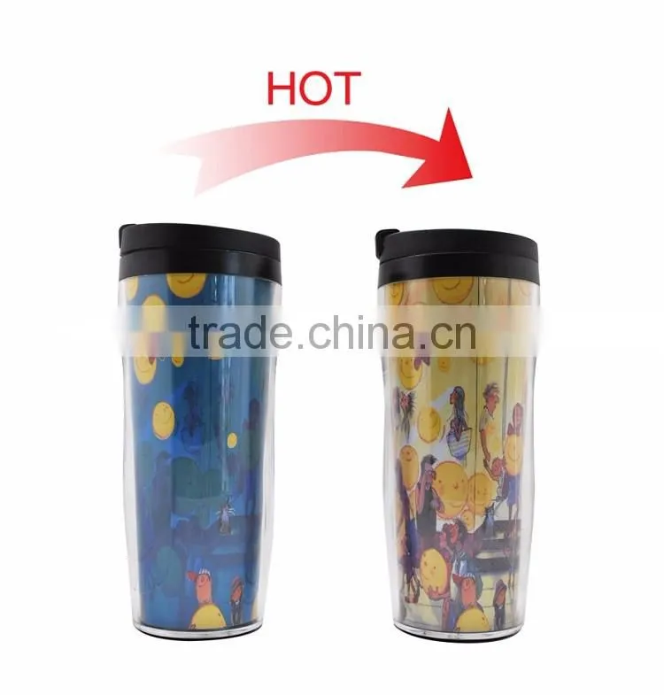 PS Double-wall color change plastic travel mug