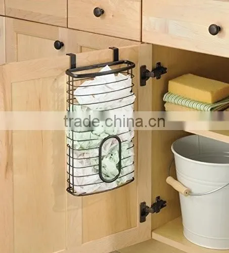 Over the Cabinet Kitchen metal Storage Holder for Plastic and Garbage Bags - black