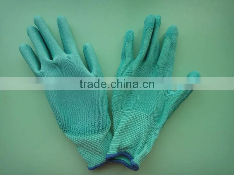Green pu coated glove polyster liner