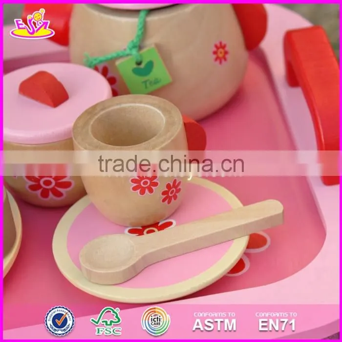 2017 New design pretend play toys girls pink wooden tea set toy W10B181