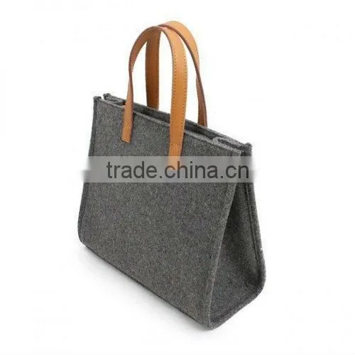 Simple Woolen Felt Tote Bag with Genuine Leather for Women (TM-FT009)