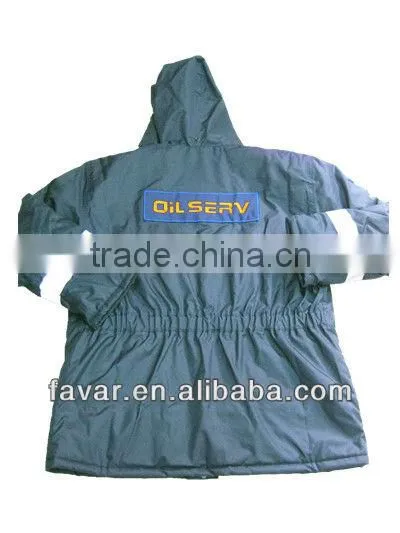 Navy Blue FR Winter Polyester Insulated Waterproof Jacket Windbreaker with Hood Men