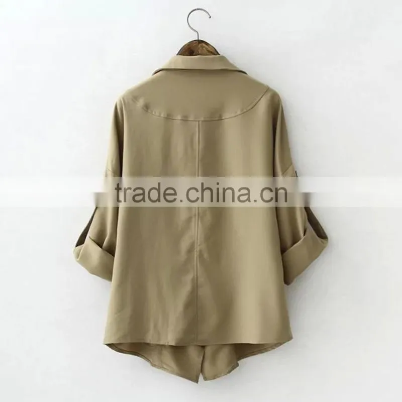 2016 spring European and American Style turn-down collar loose fit jacket for women