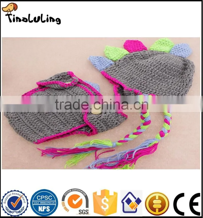 Tinaluling Grey Dinosaur Crochet Newborn Photography Props Knitted Beanies Costume Set