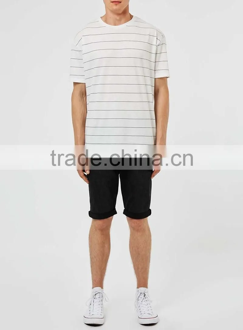 Custom mens white off black stripes t shirts 100% cotton summer wear t-shirts for man