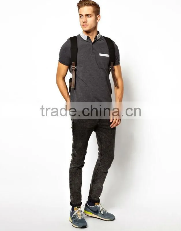 Wholesale High Quality Polo T-shirt With Stripe Woven Collar For 2013 Summer