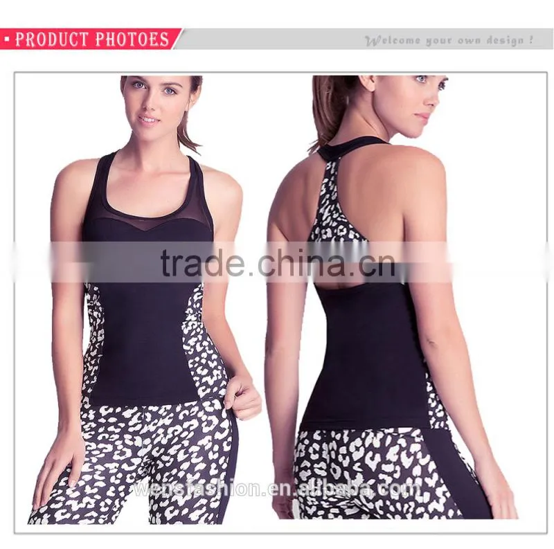 Polyester spandex fitness yoga mesh clothing contrast color gym tank top