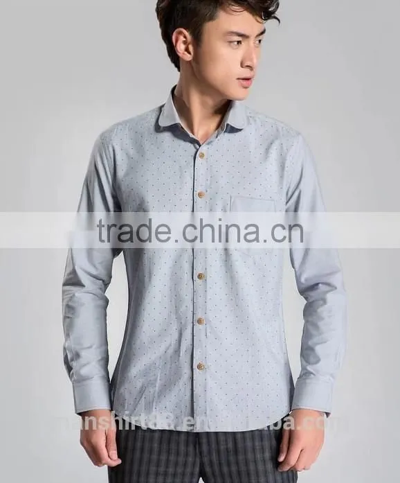 latest fashion design long sleeve baby collar printed oxford shirt