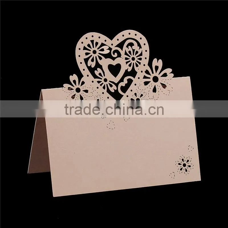 Paper Wedding Party Name Place Card Heart Pink Orange