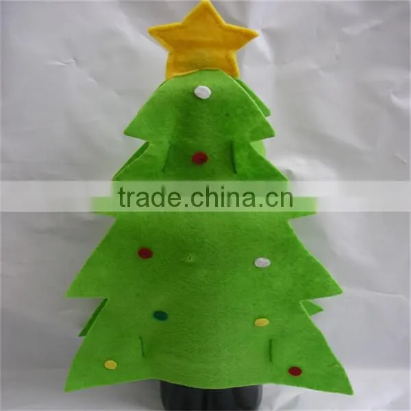 Green Christmas tree felt wine bottle size small gift bag/wrapping