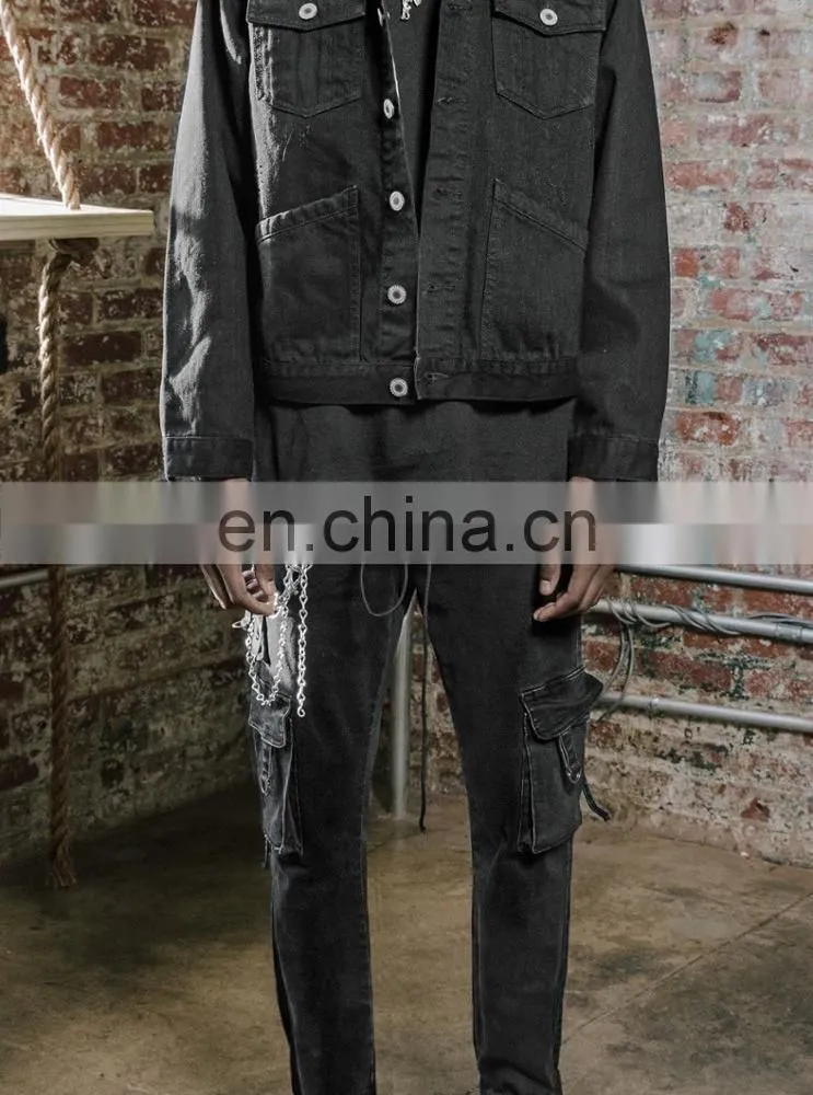 DiZNEW Black Denim D Cargo Jeans For Men