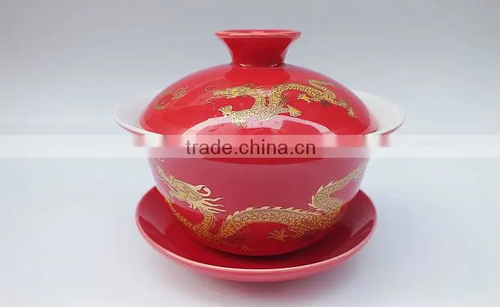 Red Porcelain Gongfu Teacup Gaiwan 120ml,tureen