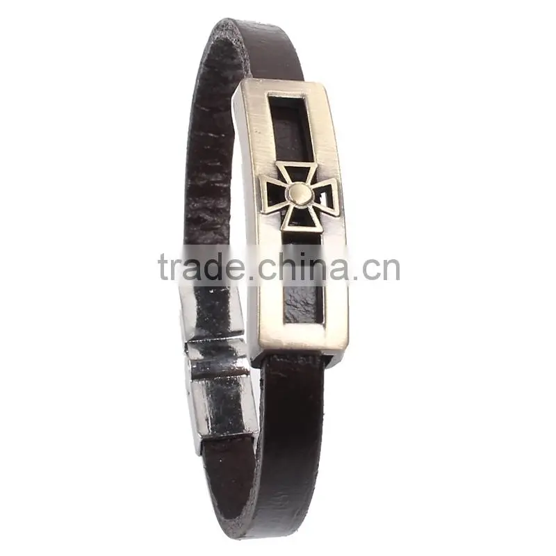 Zinc Alloy High Quality Bronze Cross Pendant Cheap Leather Bracelet