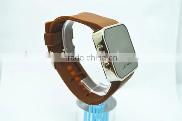 silicone wristband mirror led watch with silicone band, bright led lights,alloy watch case