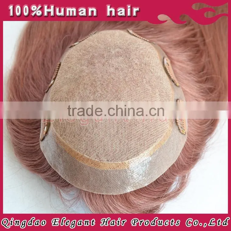 Eleagnt lady hairstyle rose color silk base Malaysian virgin Remy hair wig toupee