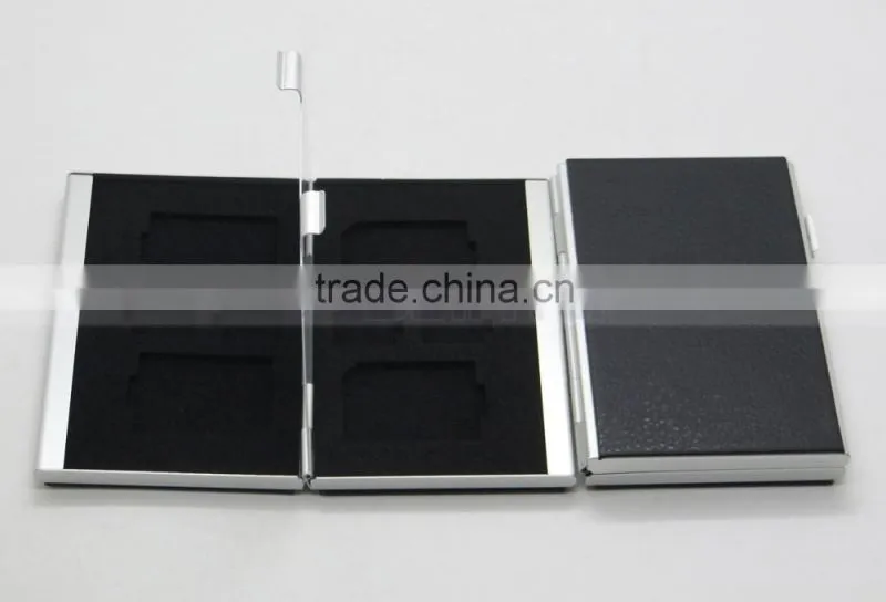 Leather Aluminum EVA Memory card Carrying Case for 4x SD Card and 4x TF Card