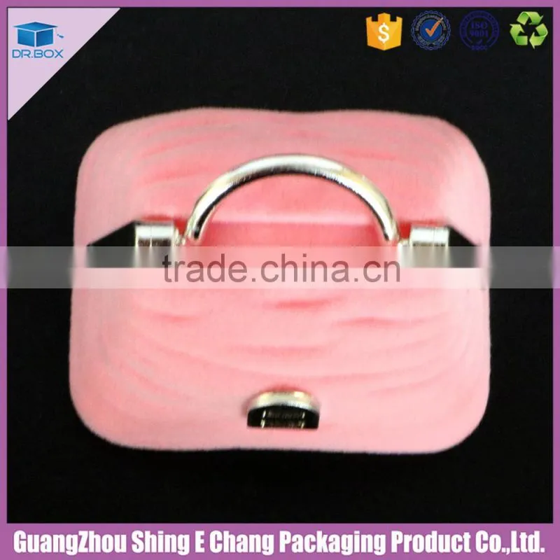 2016 Fancy bag shaped custom logo cardboard printed velvet paper jewelry box/foam inserts for jewelry box