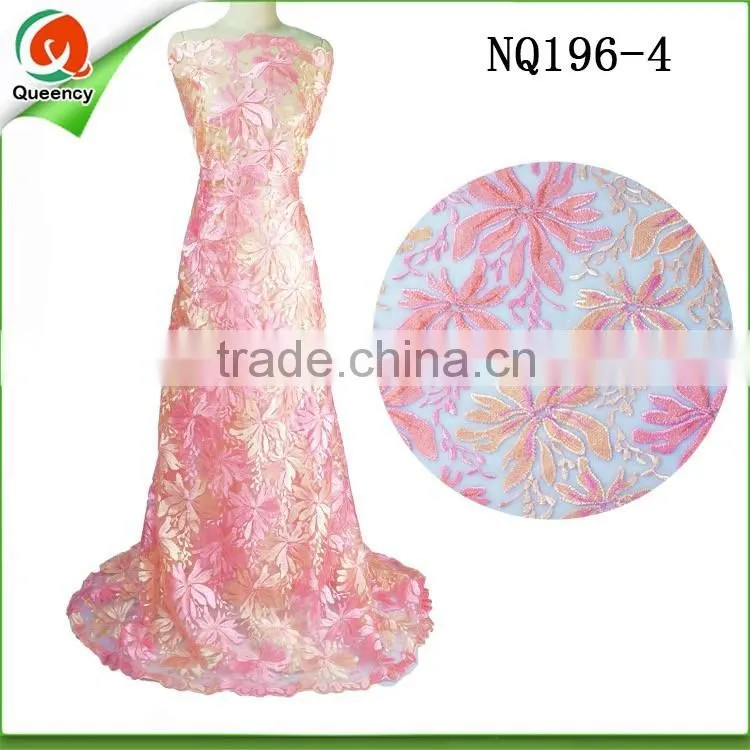 polyester fabric african french lace fabric embroidery design tulle lace NQ196-3