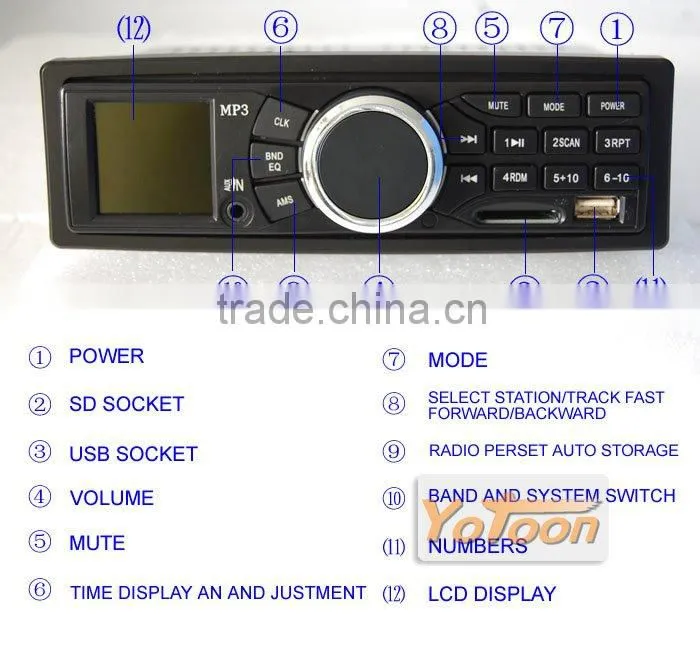 Manufacture-Brand YOTOON Car Radio AM/FM/WMA/USB/MP3/SD Aux In Player Receiver CAR MP3/USB/SD CARD AM/FM PLAYER+AUX INPUT
