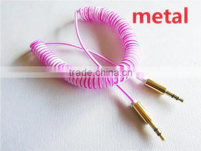 highquality audio /DC3.5MM transparent spring cable with metal connector
