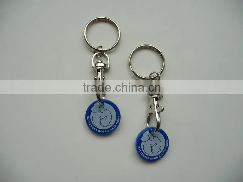 Popular and cheap plastic shiny euro coin holder keychain