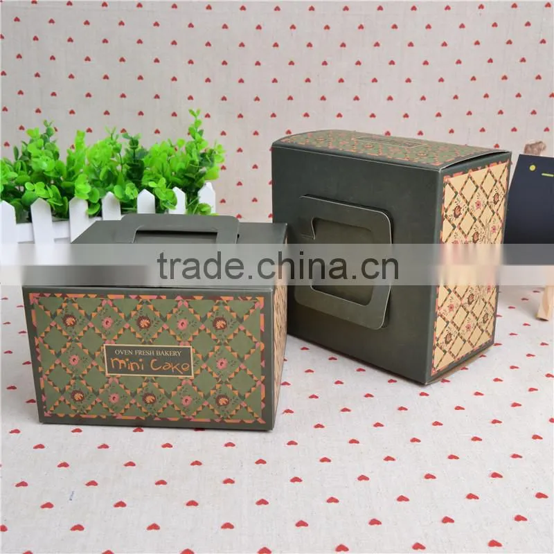 Custom printed food grade paper cardboard cupcake box with handle